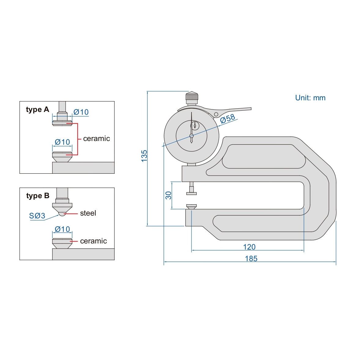 Insize Thickness Gauge 0-10mm x 0.01mm Range Series 2365-10B