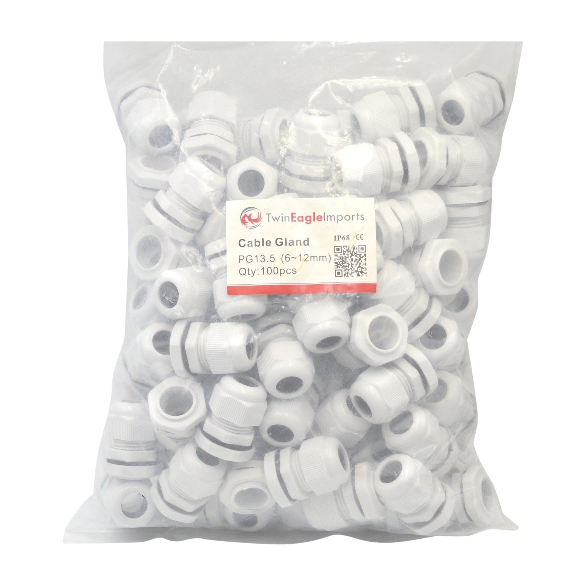50 Pack IP68 PG13.5 White Nylon Cable Gland 6-12mm Cable Range - Twin Eagle Imports