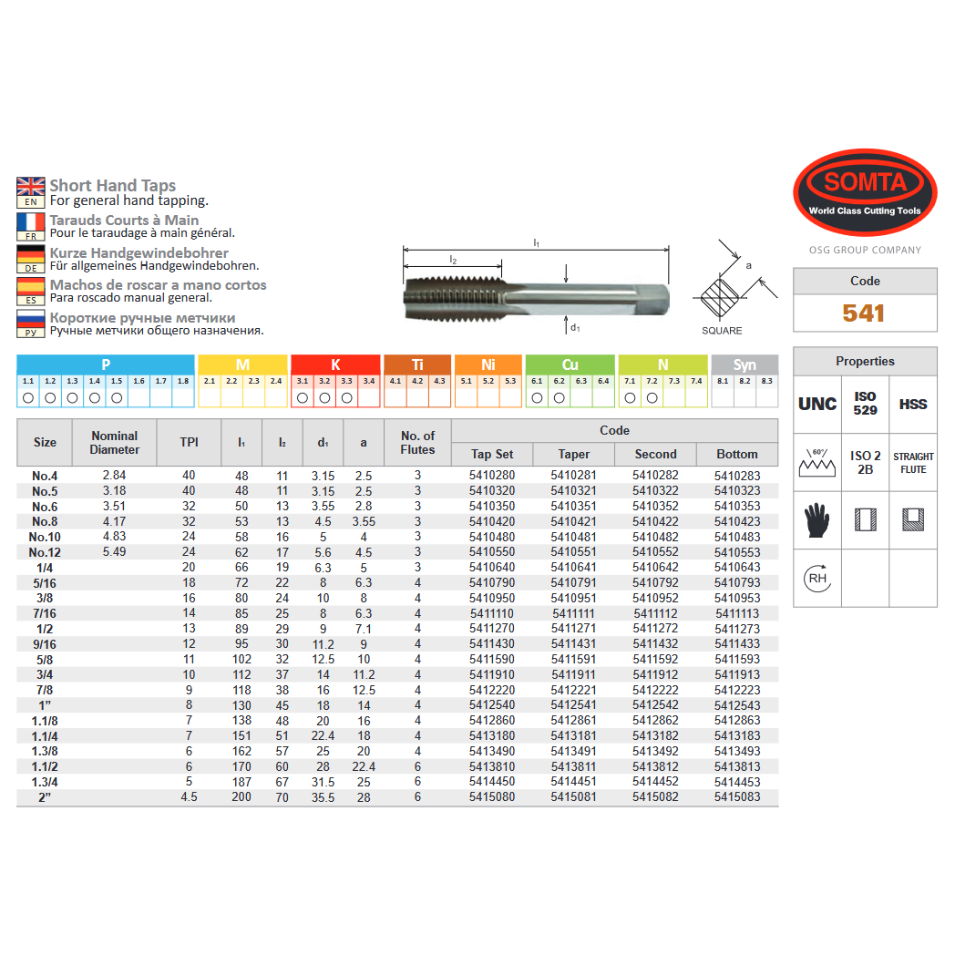 SOMTA - Series 541 HSS UNC Tap 7/16" Intermediate