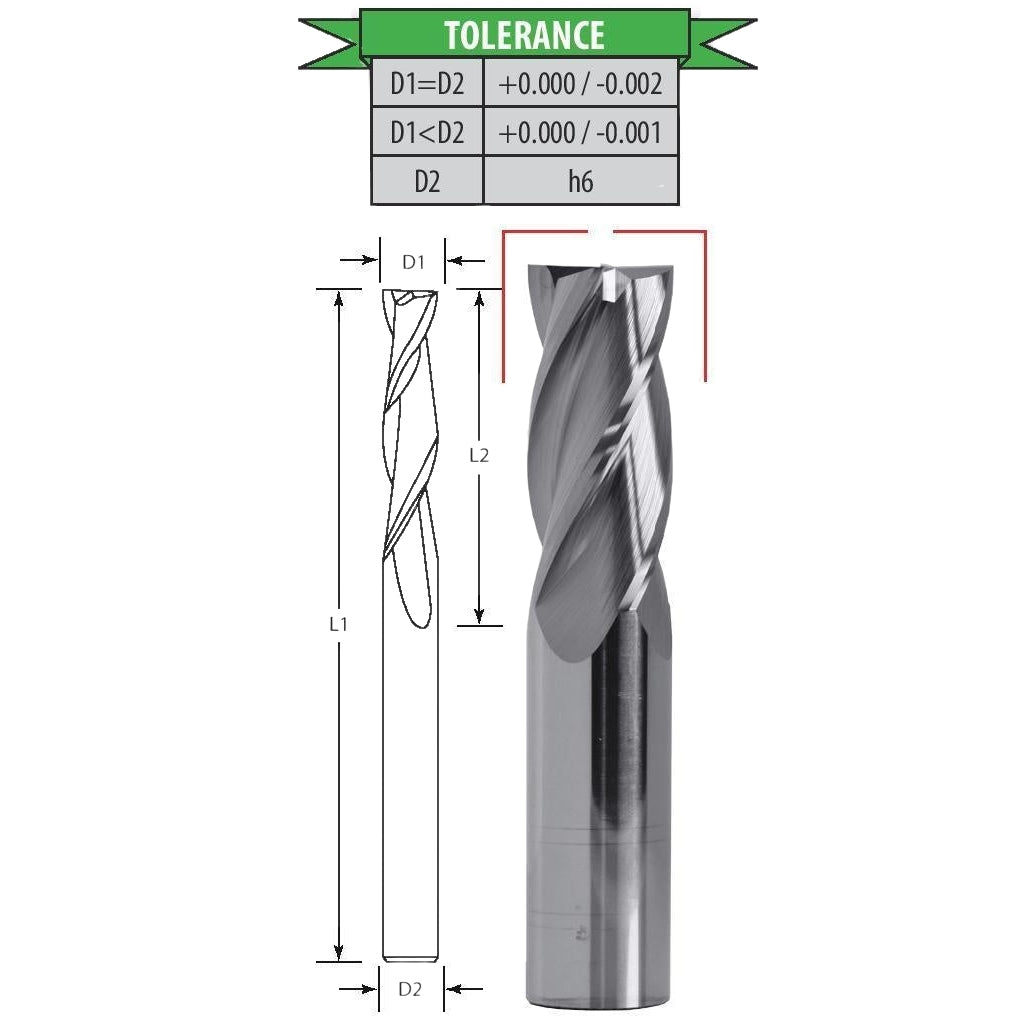 Best Carbide 1/4" 4 Flute Long Series Square End Mill – 1/4" Shank AlTiN Coated