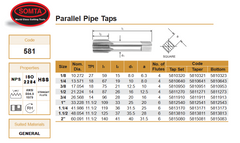 SOMTA - Series 581 HSS NPS  Taper Tap - Taper Pipe Tap