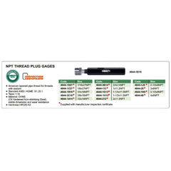 Insize NPT Thread Plug Gage 1/8 x 27 Taper 1:16 Series 4644-1C27