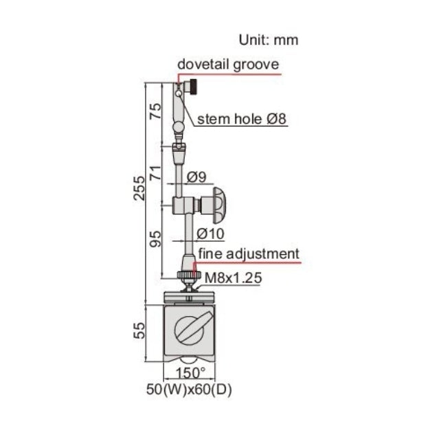Insize Magnetic Stand w/ Two Fine Adjustments Series 6272-80