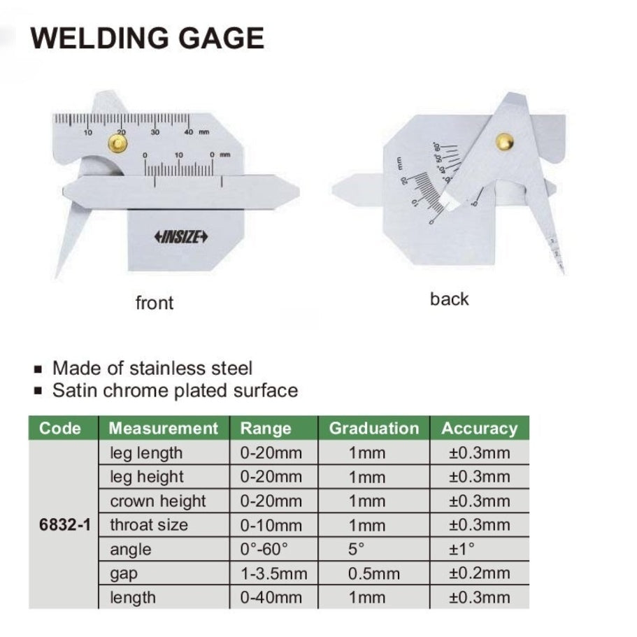 Insize Welding Gauge 0-10mm Range Series 6832-1