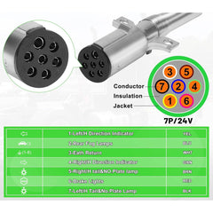 7 Way Trailer 15 FT Green ABS Spiral Electrical Power cord