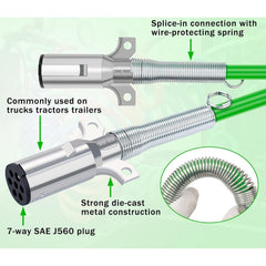 7 Way Trailer 15 FT Green ABS Long Tail Spiral Electrical Power cord - Twin Eagle Imports