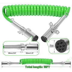7 Way Trailer 15 FT Green ABS Spiral Electrical Power cord - Twin Eagle Imports