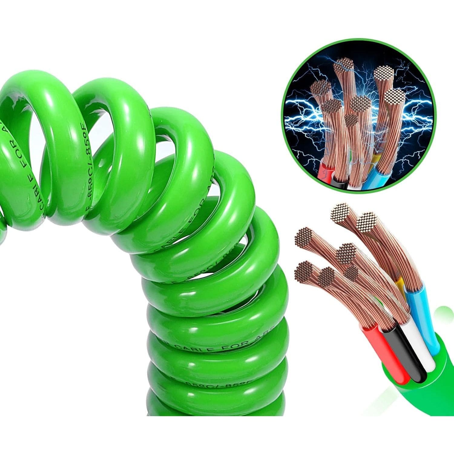 7 Way Trailer 15 FT Green ABS Spiral Electrical Power cord - Twin Eagle Imports