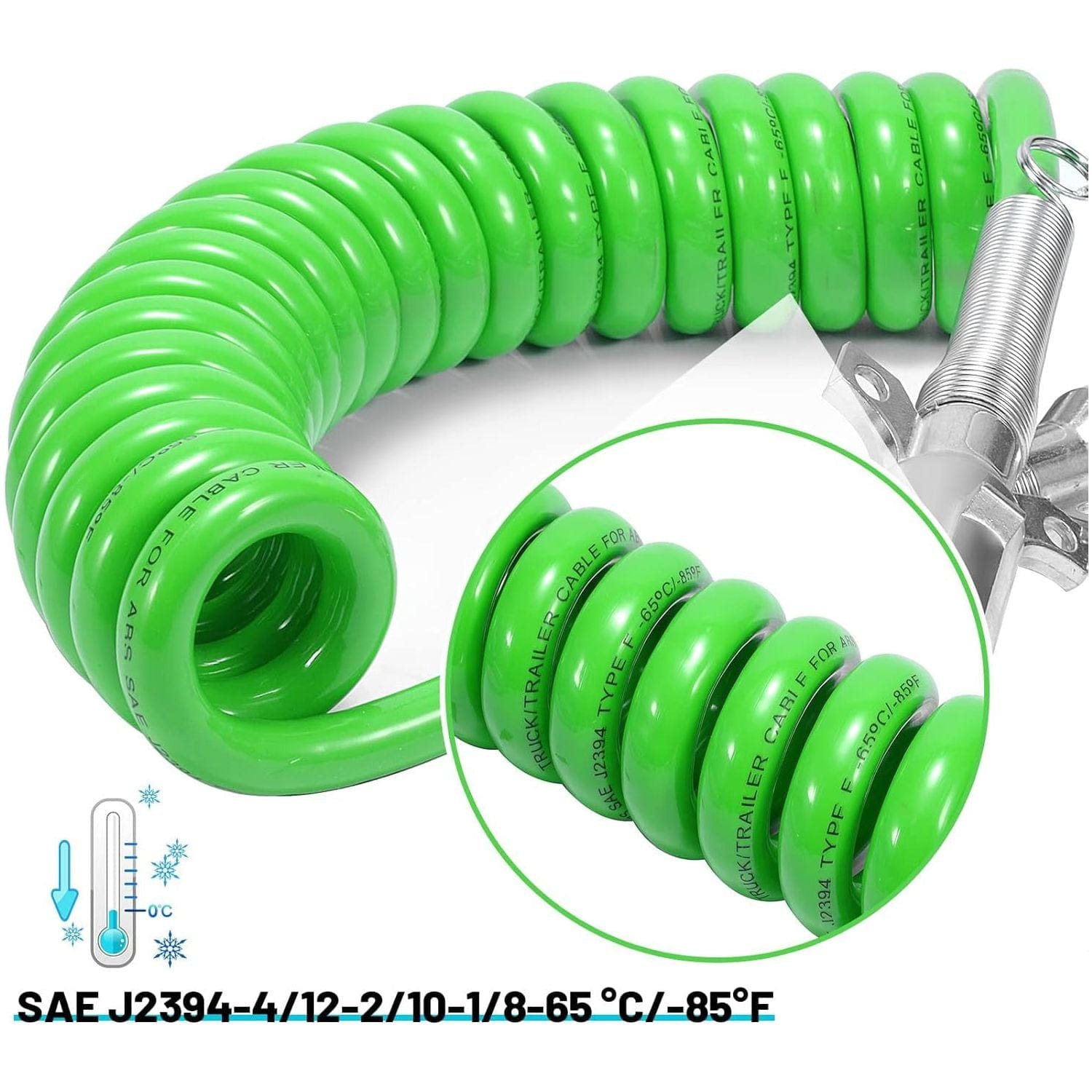 7 Way Trailer 15 FT Green ABS Spiral Electrical Power cord - Twin Eagle Imports