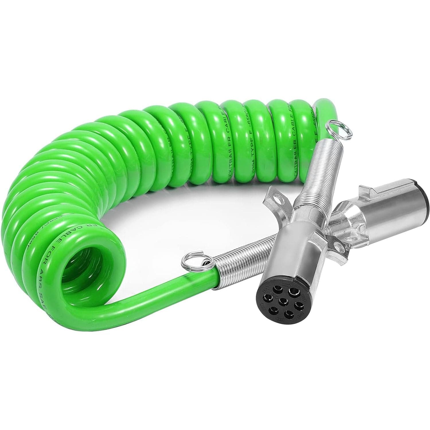7 Way Trailer 15 FT Green ABS Spiral Electrical Power cord - Twin Eagle Imports