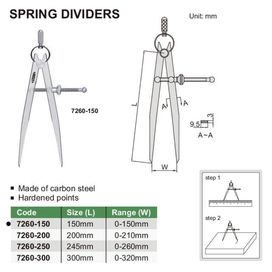 Insize Spring Divider 150mm Range Series 7260-150