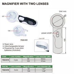 Insize Magnifiers w/ 2 Lenses 6X & 10X Series 7522-610