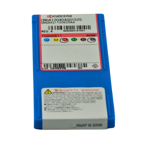 10pc Kyocera CNGA120404S01525 A66N – Ceramic Turning Insert (High-Speed Machining of Cast Iron) back packaging with labels and warnings