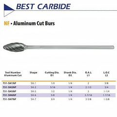 Best Carbide - SH1NFL6 1/4" Aluminium Cut Long Series Carbide Burr