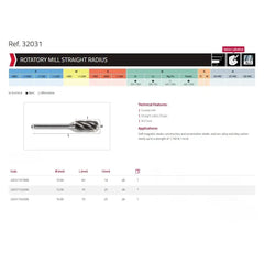 Hepyc 12mm Aluminium Cut Carbide Burr (Cylinder Ball Nose) 32031