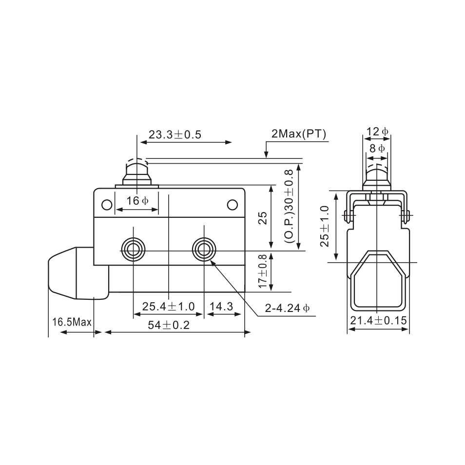 AZ-7100 Plunger Style Actuator Micro Limit Switch Diagram