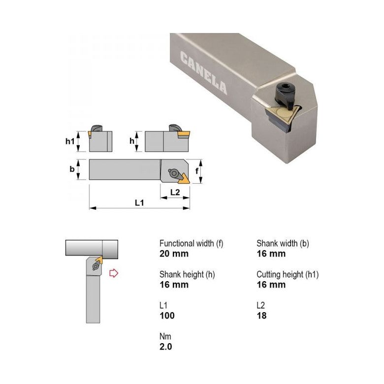 Canela Top Clamp Turning Tool Holder CTGPL1616H11 16mm Shank