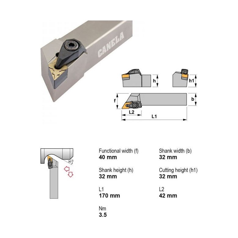 Canela Dimple Lock Turning Tool Holder DDJNR3232P15-N 32mm Shank