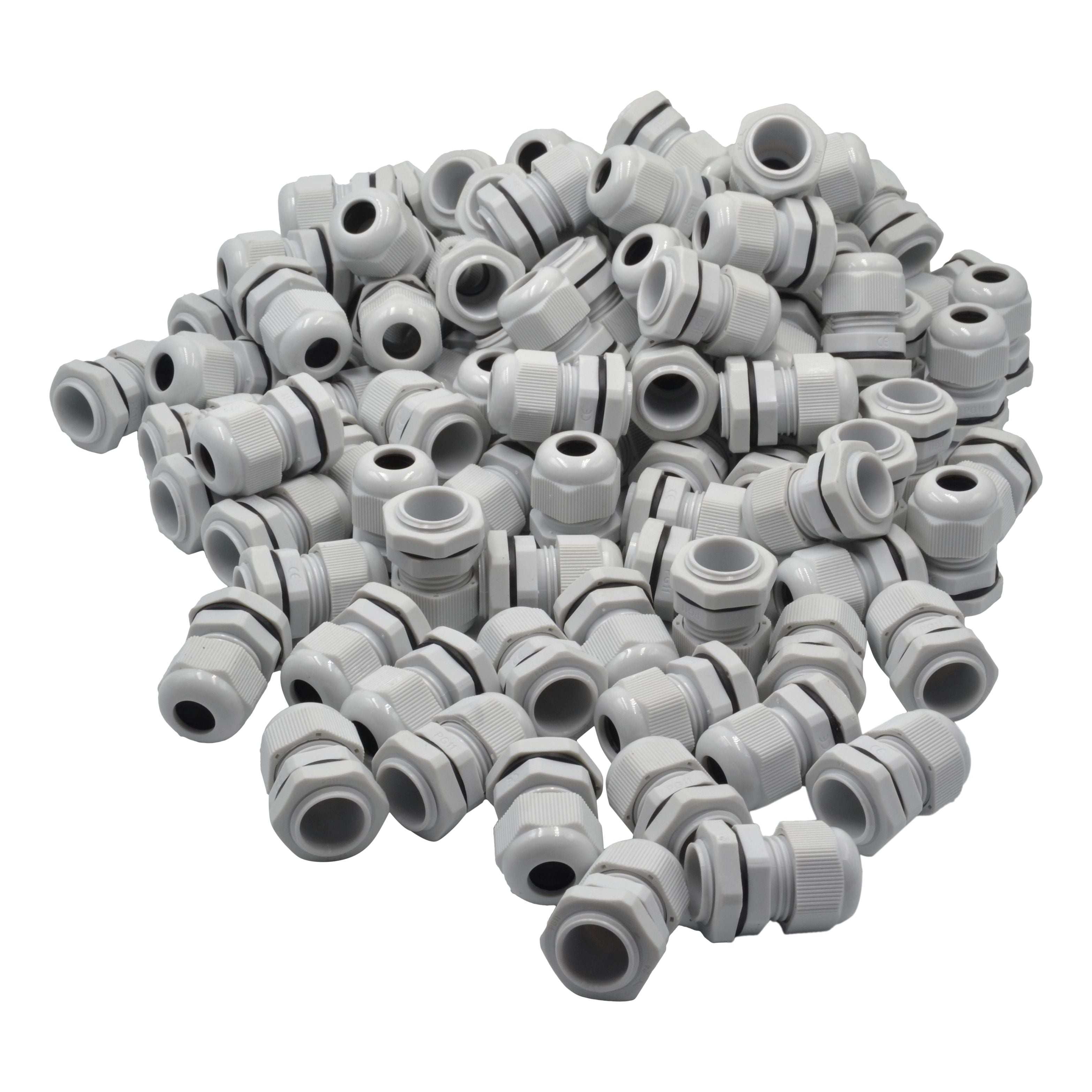 100 Pack IP68 PG11 White Nylon Cable Gland 5-10mm Cable Range