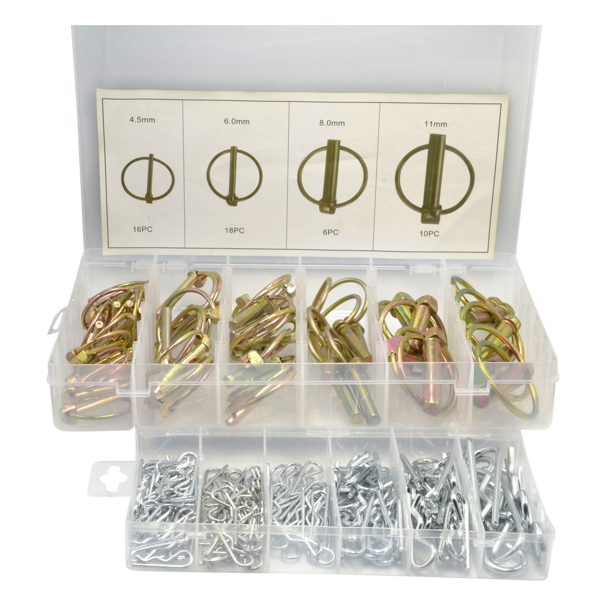 50pc Metric Lynch Pin and 150 Pc Imperial R Pin Clip Grab Kit