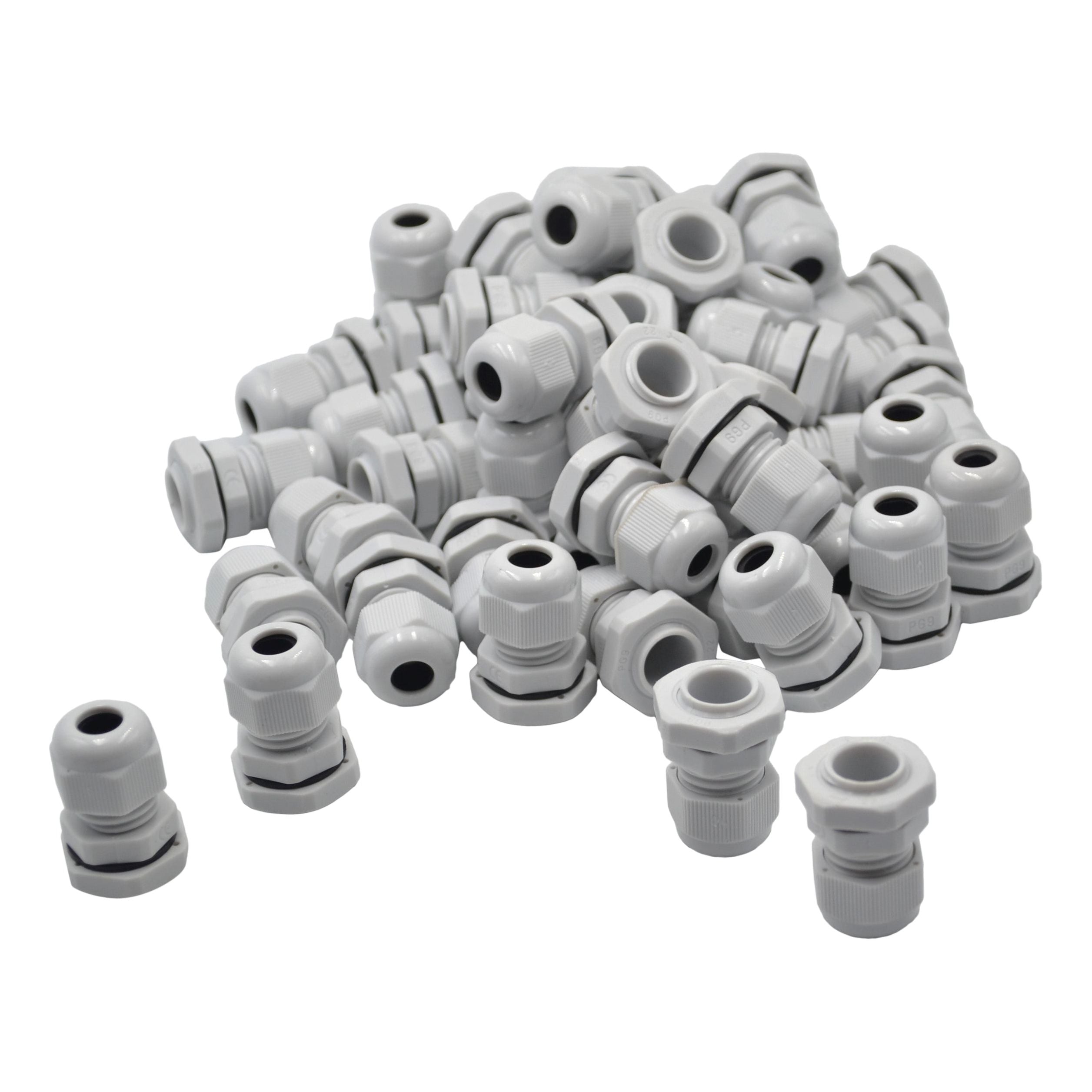 50 Pack IP68 PG9 White Nylon Cable Gland 4-8mm Cable Range