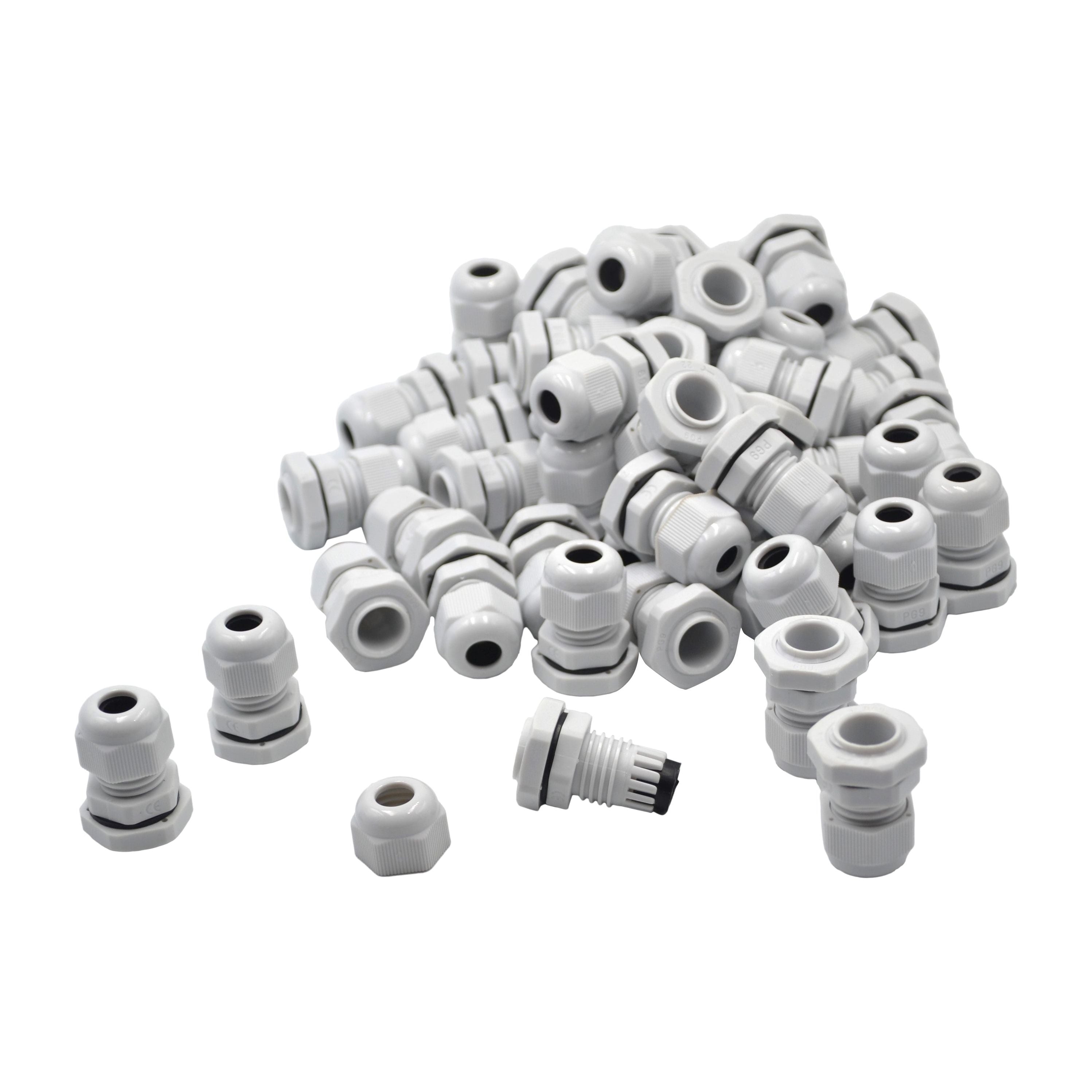 50 Pack IP68 PG9 White Nylon Cable Gland 4-8mm Cable Range