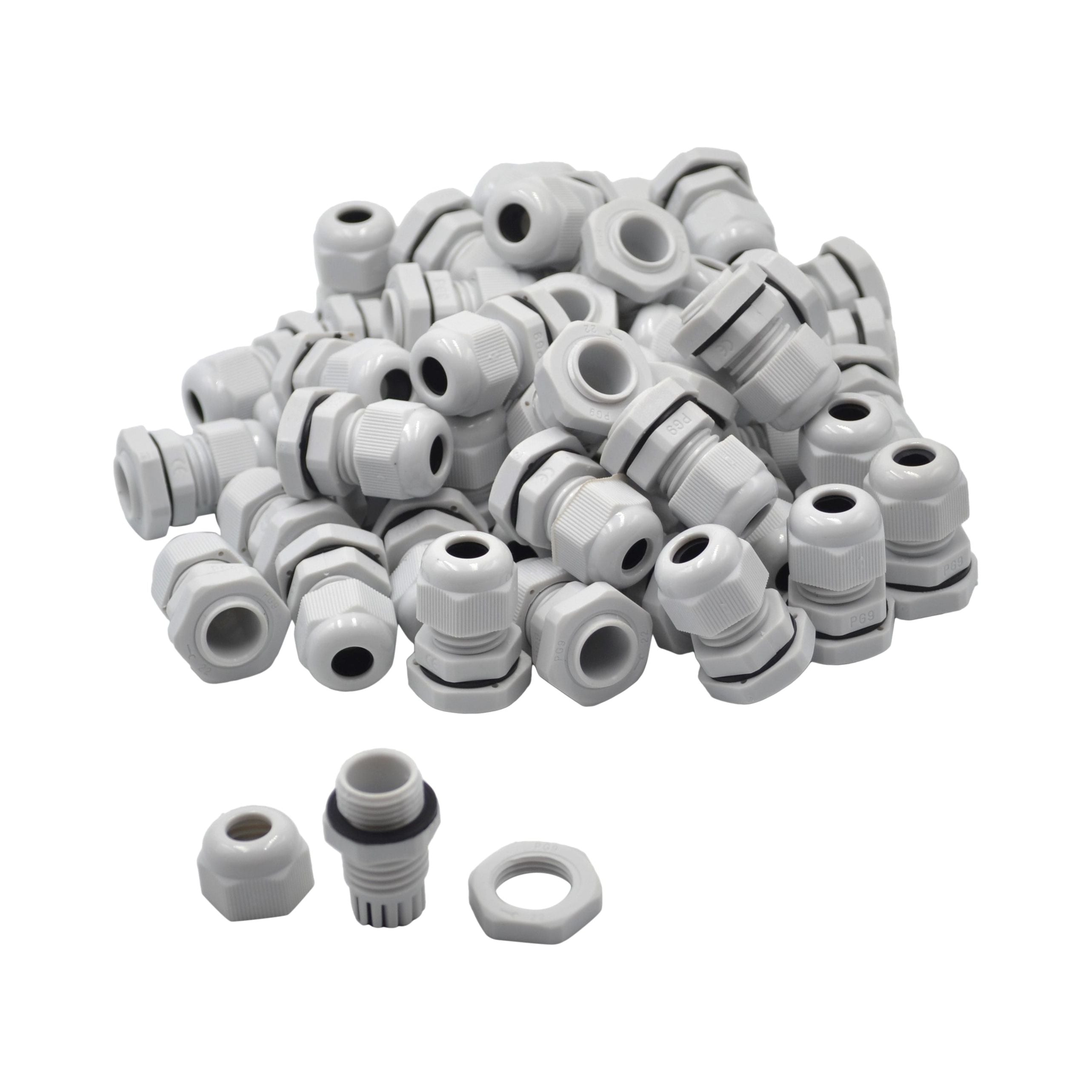 50 Pack IP68 PG9 White Nylon Cable Gland 4-8mm Cable Range