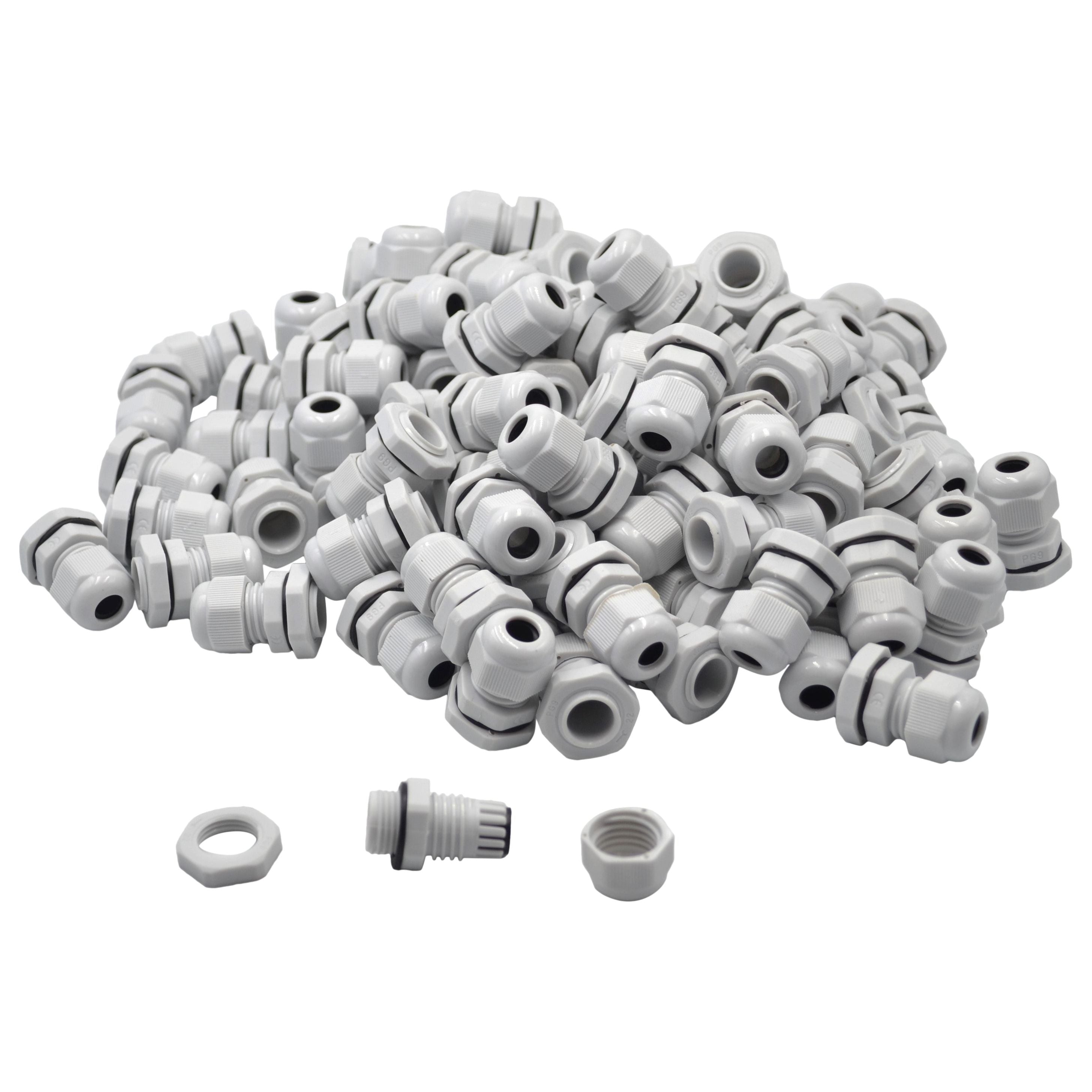 100 Pack IP68 PG9 White Nylon Cable Gland 4-8mm Cable Range