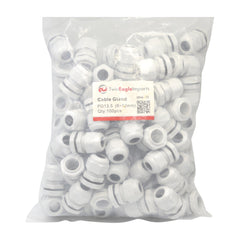 50 Pack IP68 PG13.5 White Nylon Cable Gland 6-12mm Cable Range