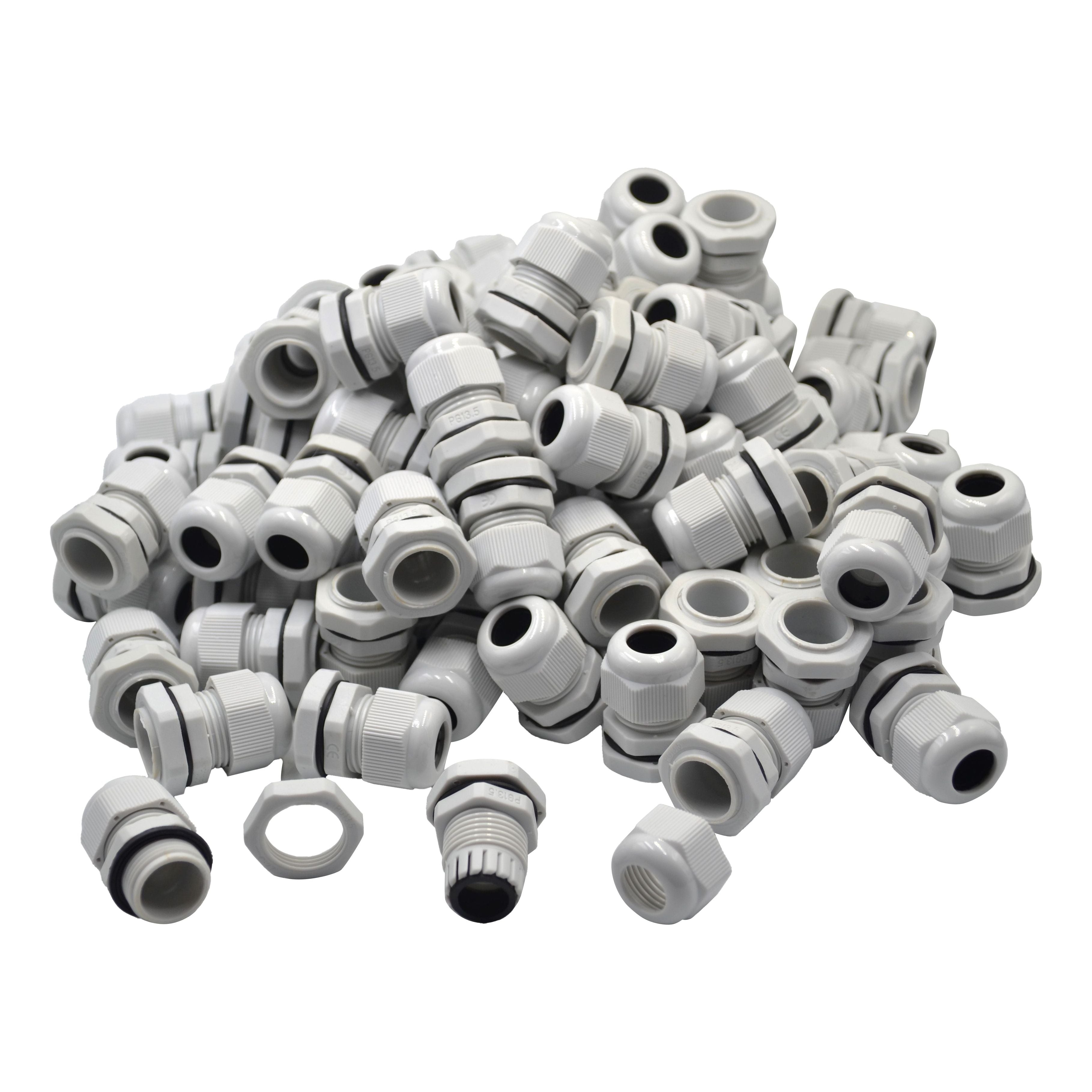 100 Pack IP68 PG13.5 White Nylon Cable Gland 6-12mm Cable Range