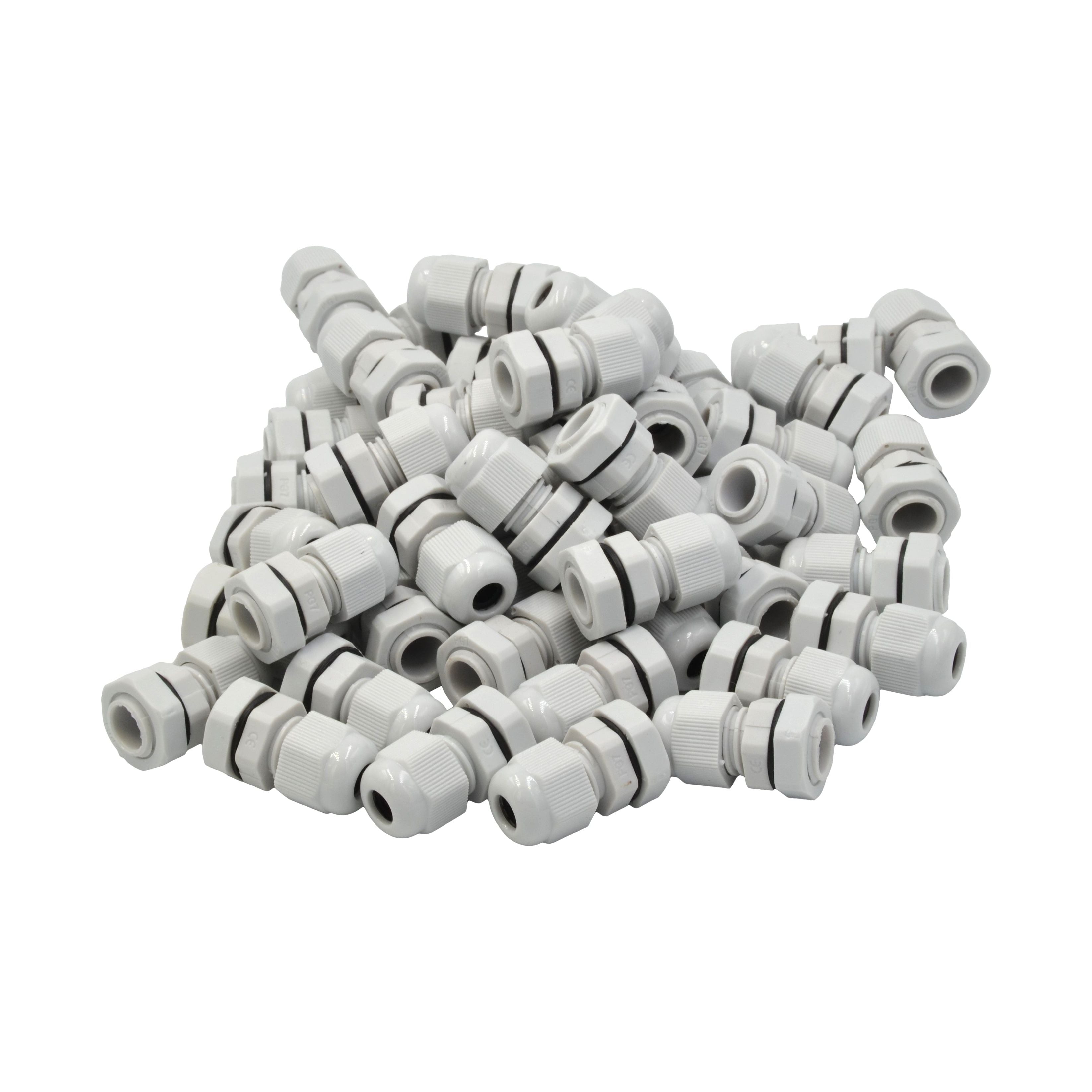 50 Pack IP68 PG7 White Nylon Cable Gland 3-6.5mm Cable Range