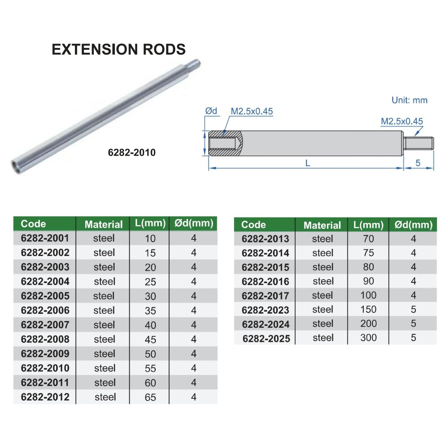 Insize Extension Rod 10mm Range Series 6282-2001