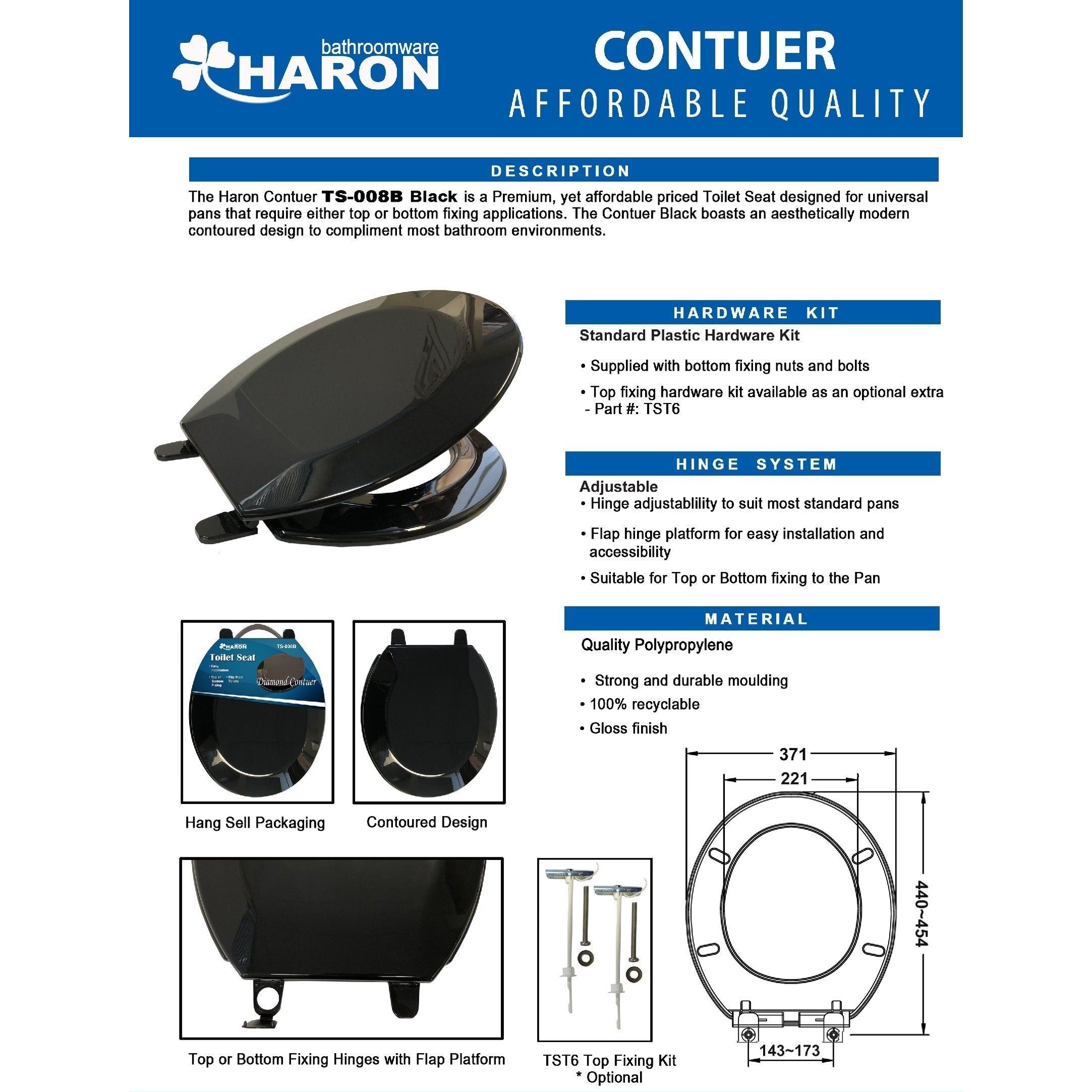 Haron TS-008B BLACK DIAMOND CONTOUR Toilet Seat