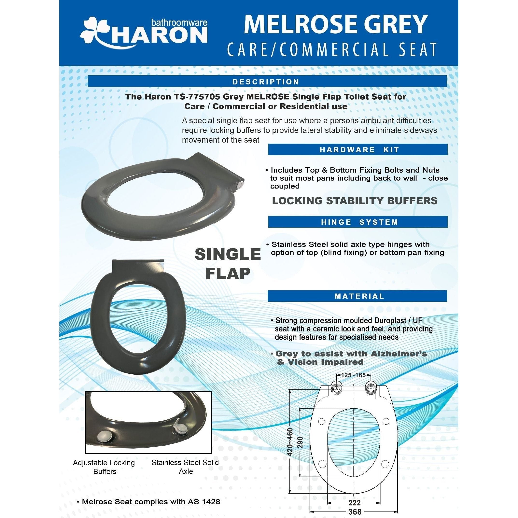 Haron TS-775705 MELROSE Grey Toilet Seat with Locking Buffers