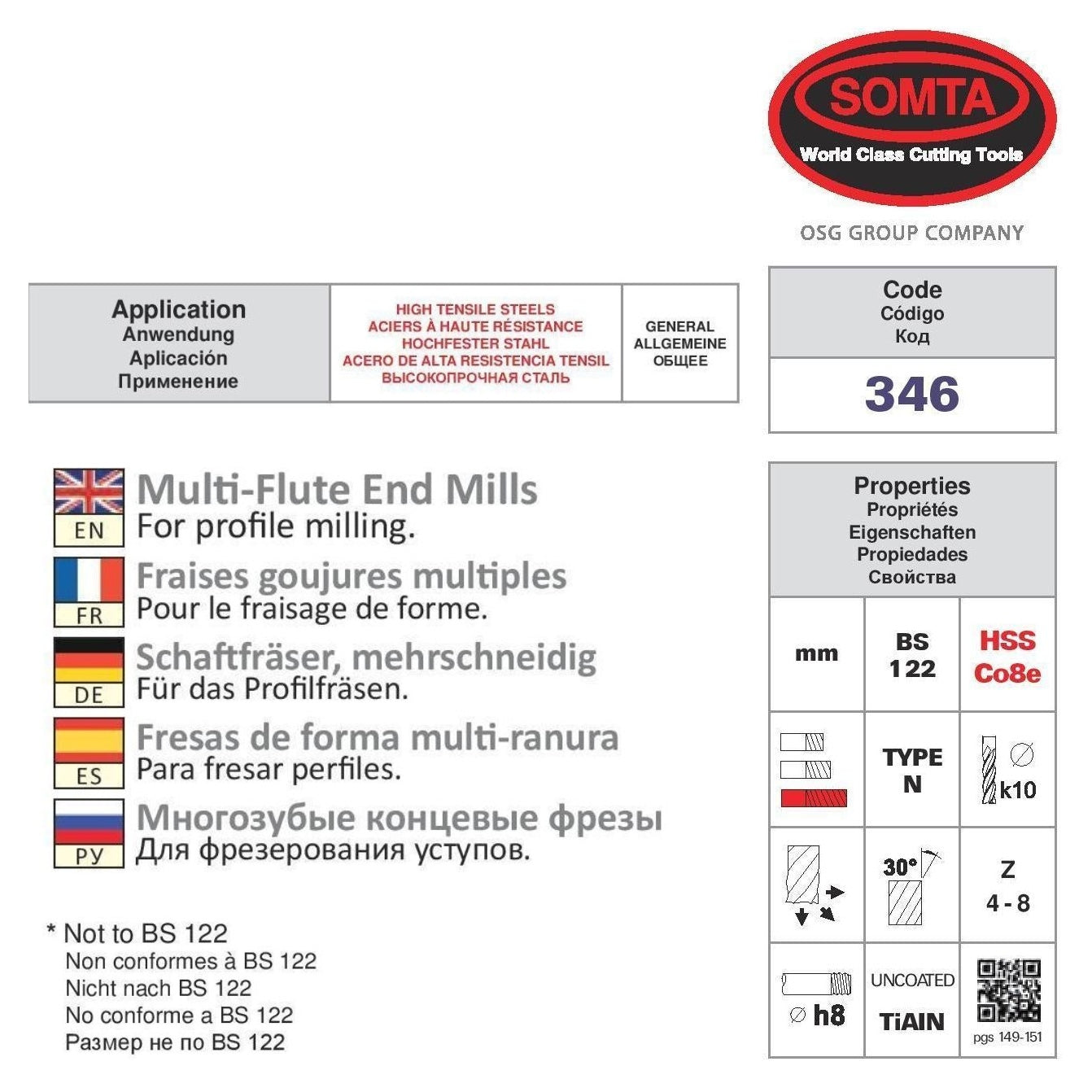 Somta Long Multi Flute 14mm HSS-Co8e Multi-Purpose End Mill