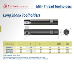 Carmex Threadmill Long Shank Toolholder 48mm Cut. SR0048R40
