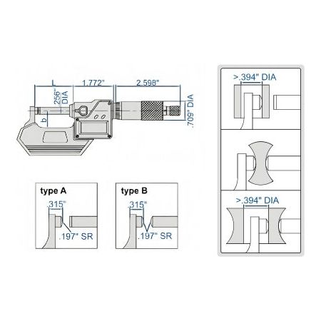 Insize Digital Spherical Anvil Tube Micrometer 25-50mm/1-2" Range Series 3560-50SE