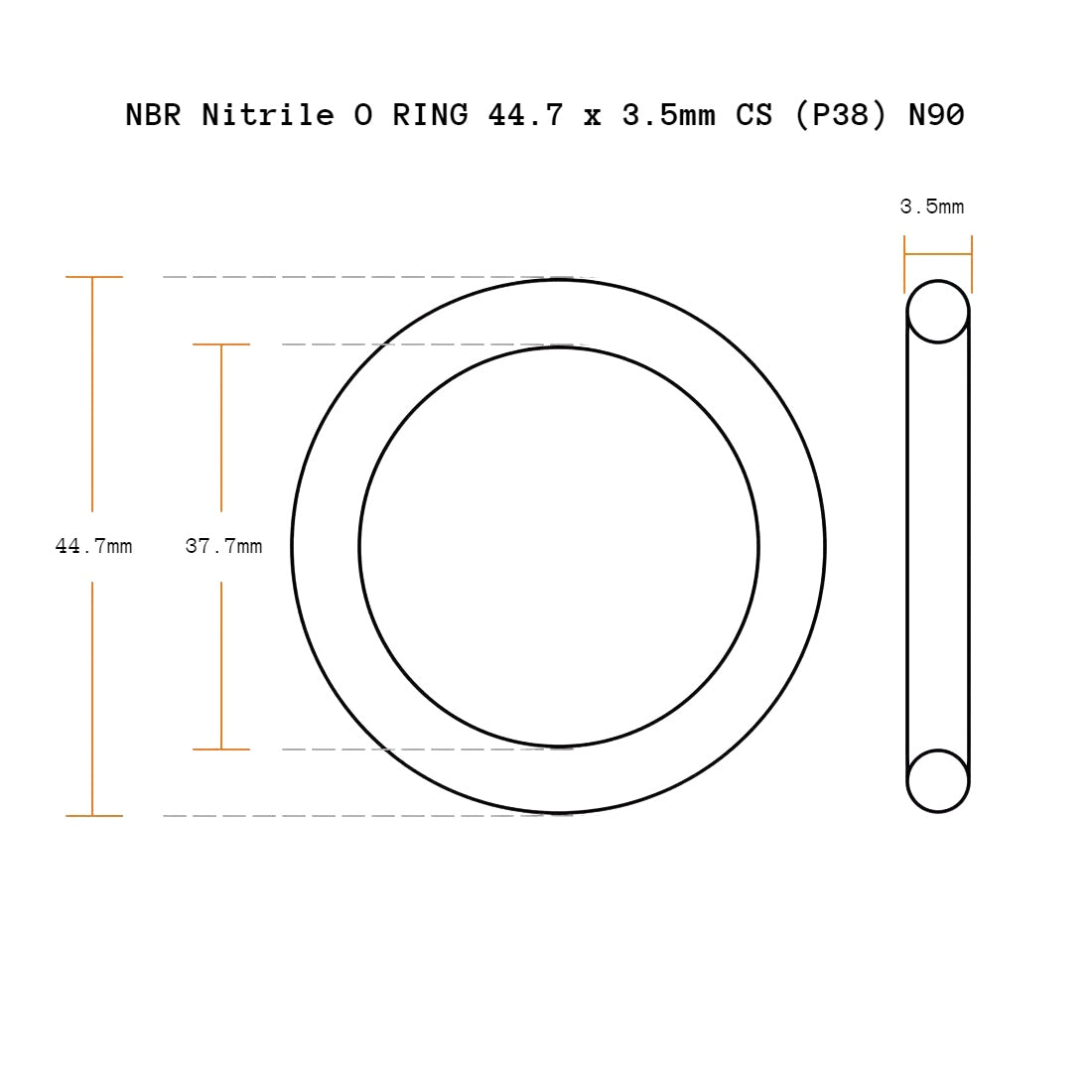 10 Pack NBR Nitrile O RING 44.7 x 3.5mm CS (P38) N90
