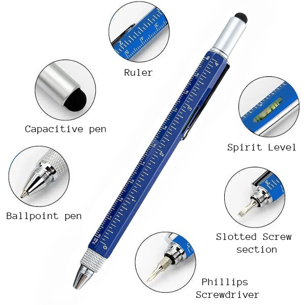 Full Metal Body 6-in-1 Multi-Function Tool Blue Engineers Pen