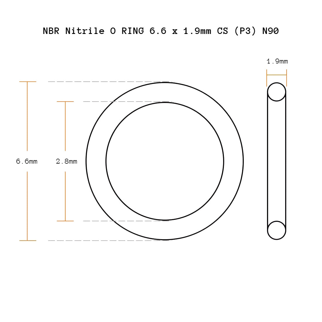 25 Pack NBR Nitrile O RING 6.6 x 1.9mm CS (P3) N90