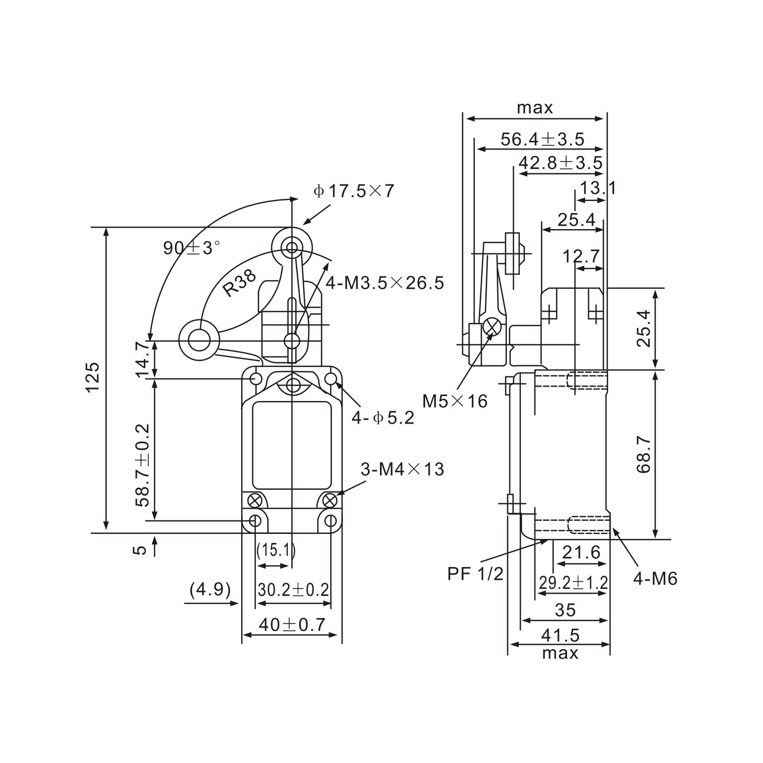WLCA32-41 Adjustable Stainless Steel Roller Limit Switch Diagram
