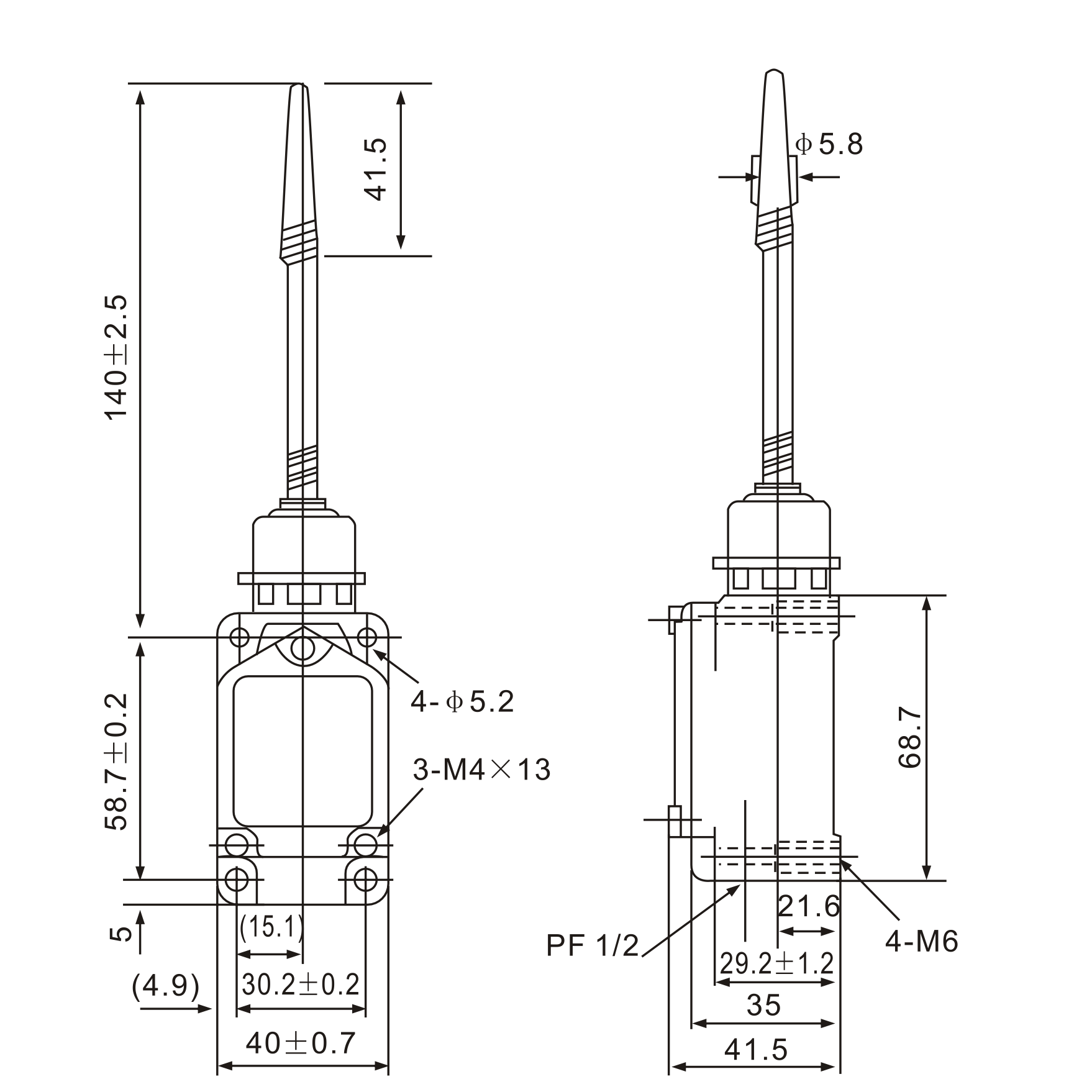 WLNJ-2 Plastic Rod Cover Limit Switch Diagram