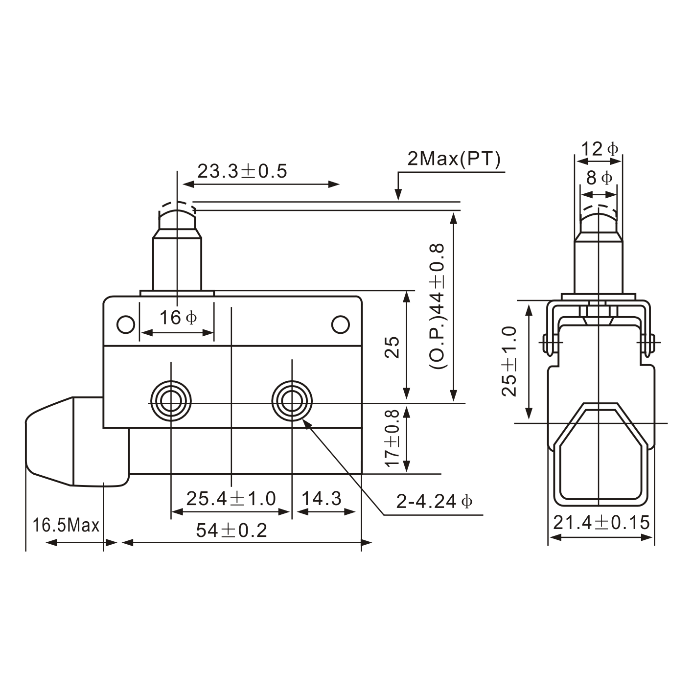 AZ-7110 Limit Switch Pin Plunger Diagram