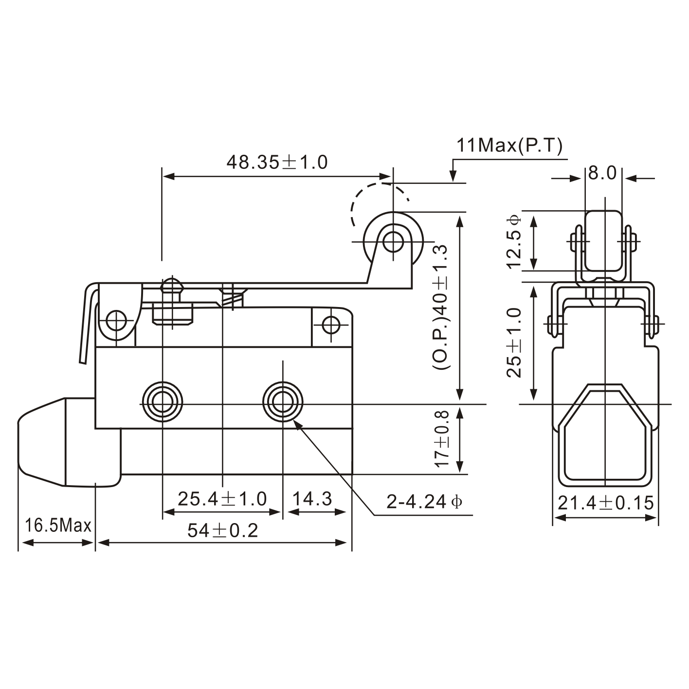 AZ-7121 Roller Lever Actuator Type Limit Switch Diagram