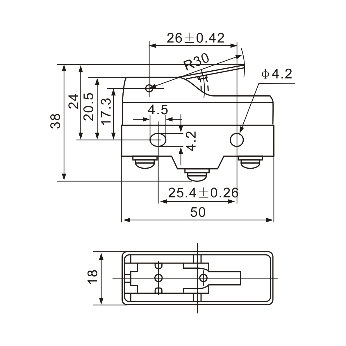 Z-15GW21-B Short Hinge, Stainless Steel Lever Micro Limit Switch Diagram