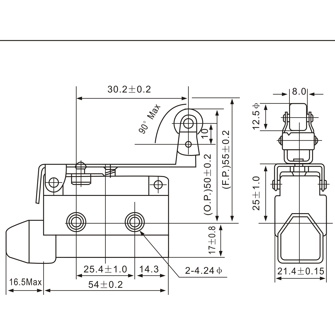 AZ-7144 Roller Lever Actuator Type Limit Switch Diagram