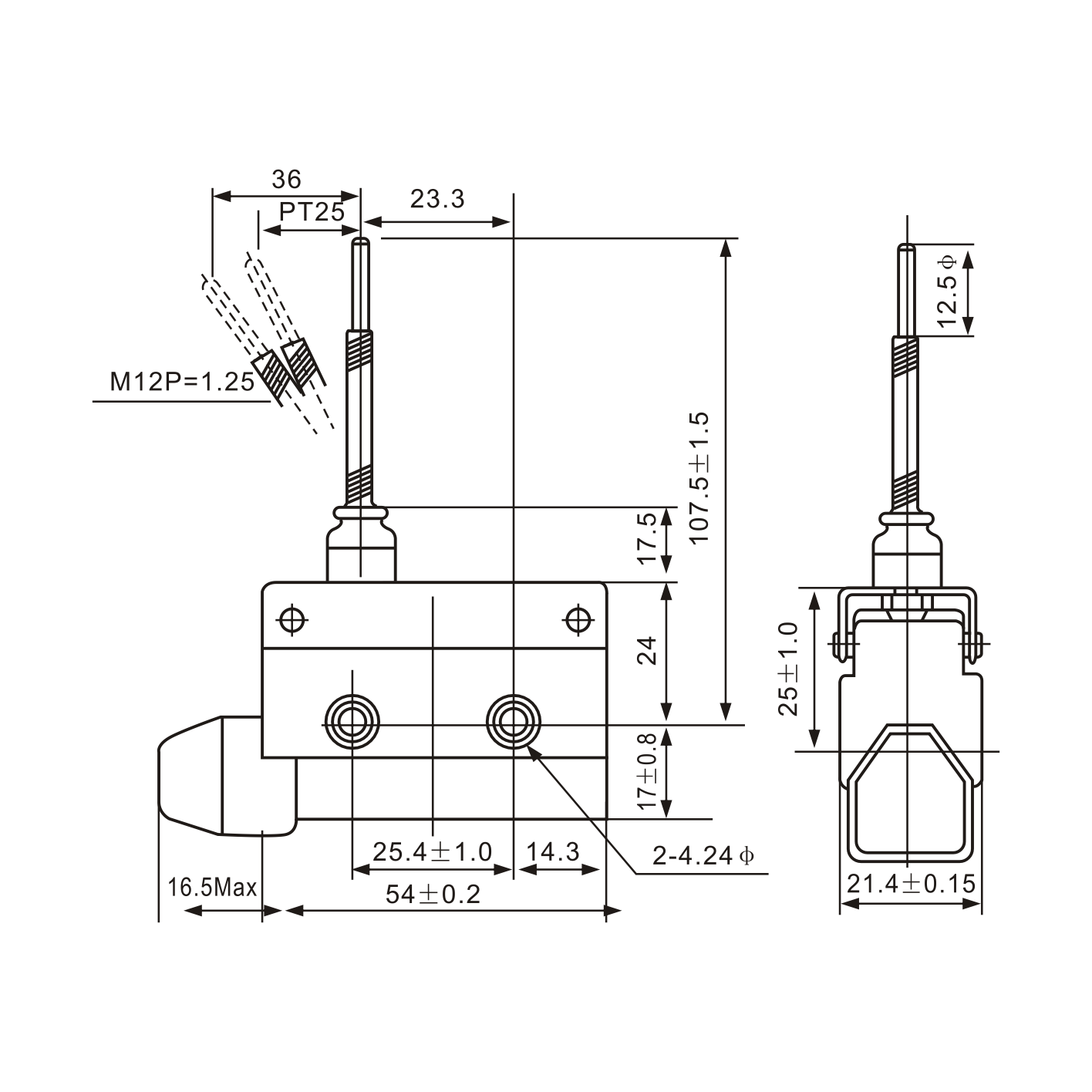 AZ-7166 Plastic Plunger on Spring Loaded Element Limit Switch Diagram