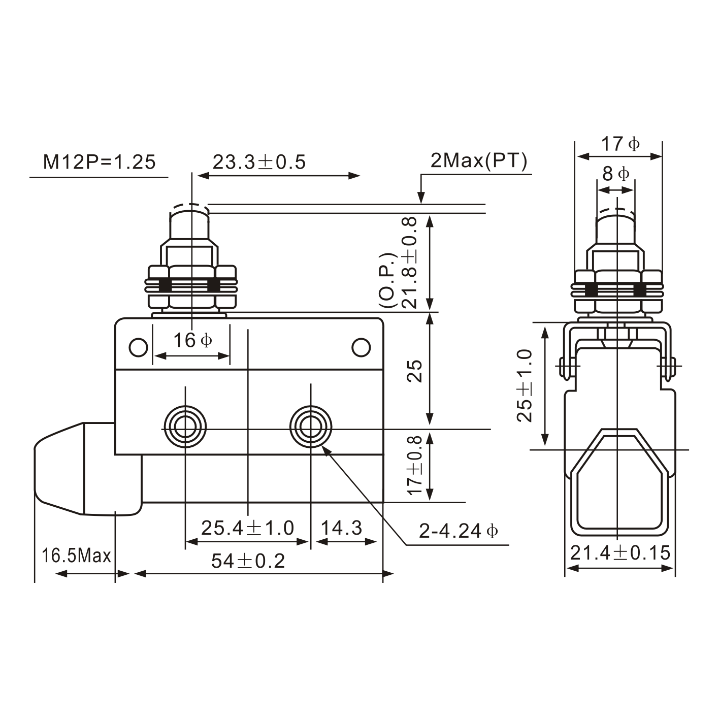 AZ-7310 Push Type, Side Mounting Limit Switch Diagram