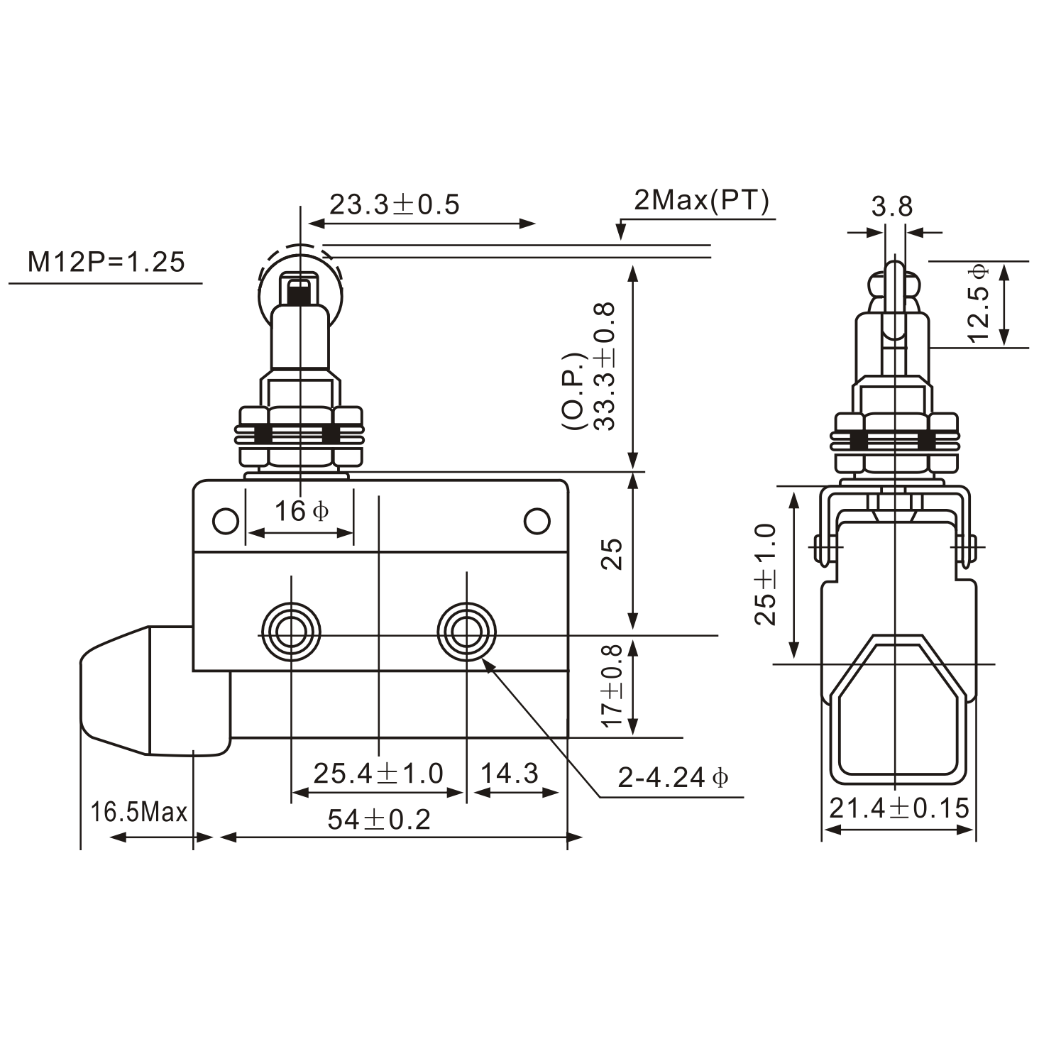 AZ-7311 Panel Mount Roller Plunger Sensitive Metal Enclosed Limit Switch Diagram