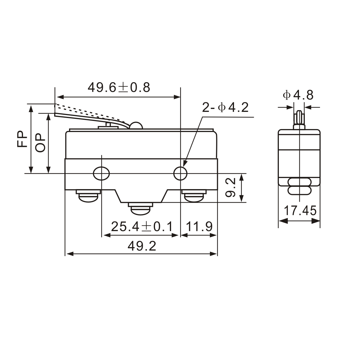 Z-15GL-B Roller Leaf Spring, Micro Limit Switch Diagram